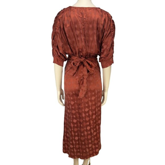 Revolve CALLAHAN Sami Convertible* Draped Rust Satin Tie‎ Waist Midi Dress sz XS - Picture 13 of 15